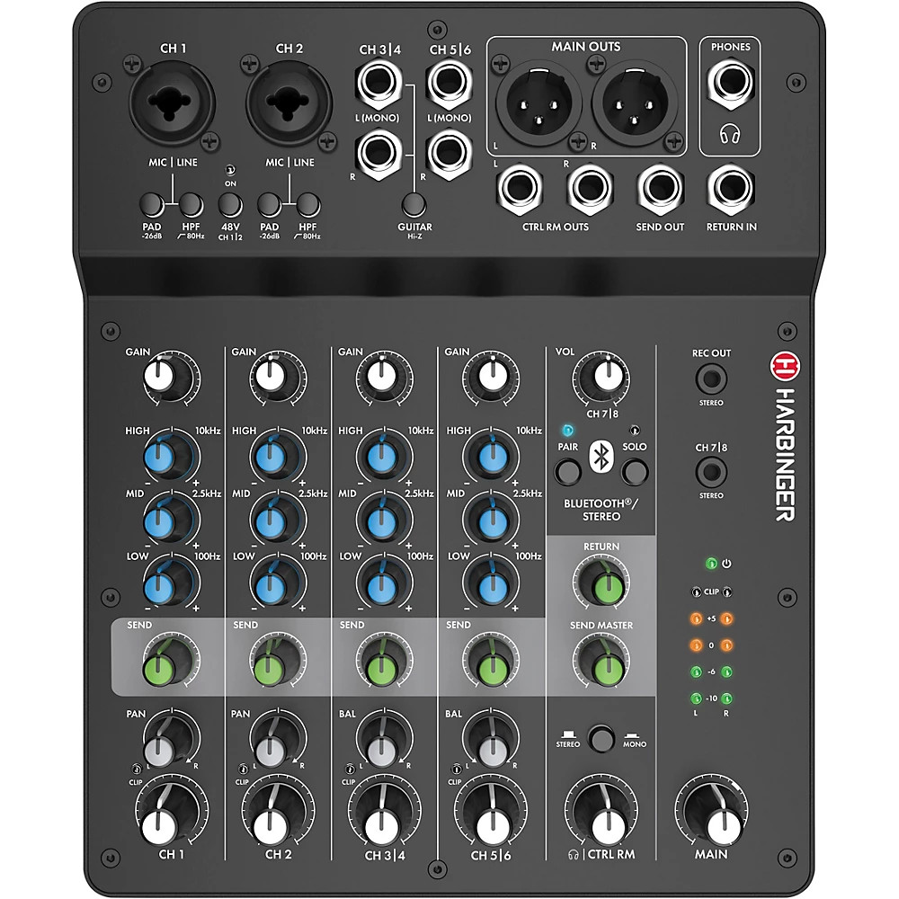 Harbinger LV8 8-Channel Analog Mixer with Bluetooth