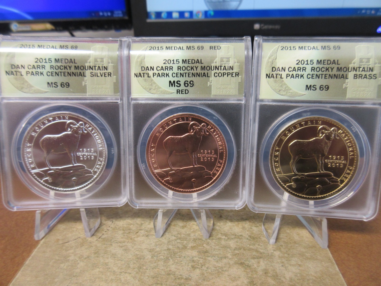 2015 Rocky Mountain National Park Centennial 3 Medal Set by Daniel Carr ANACS 69