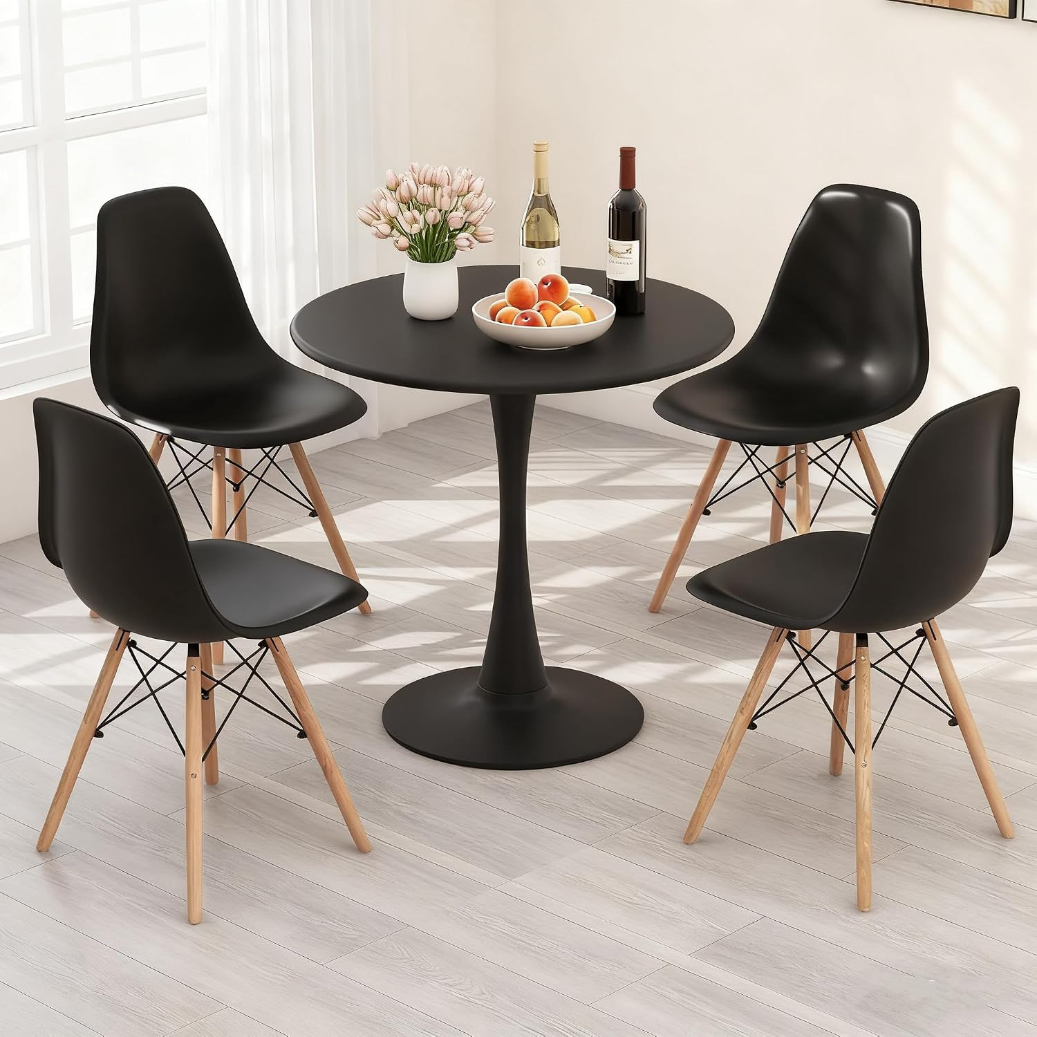 5-Piece round Dining Table Set for 4, Kitchen Table and Chairs, 32'' Tulip Table