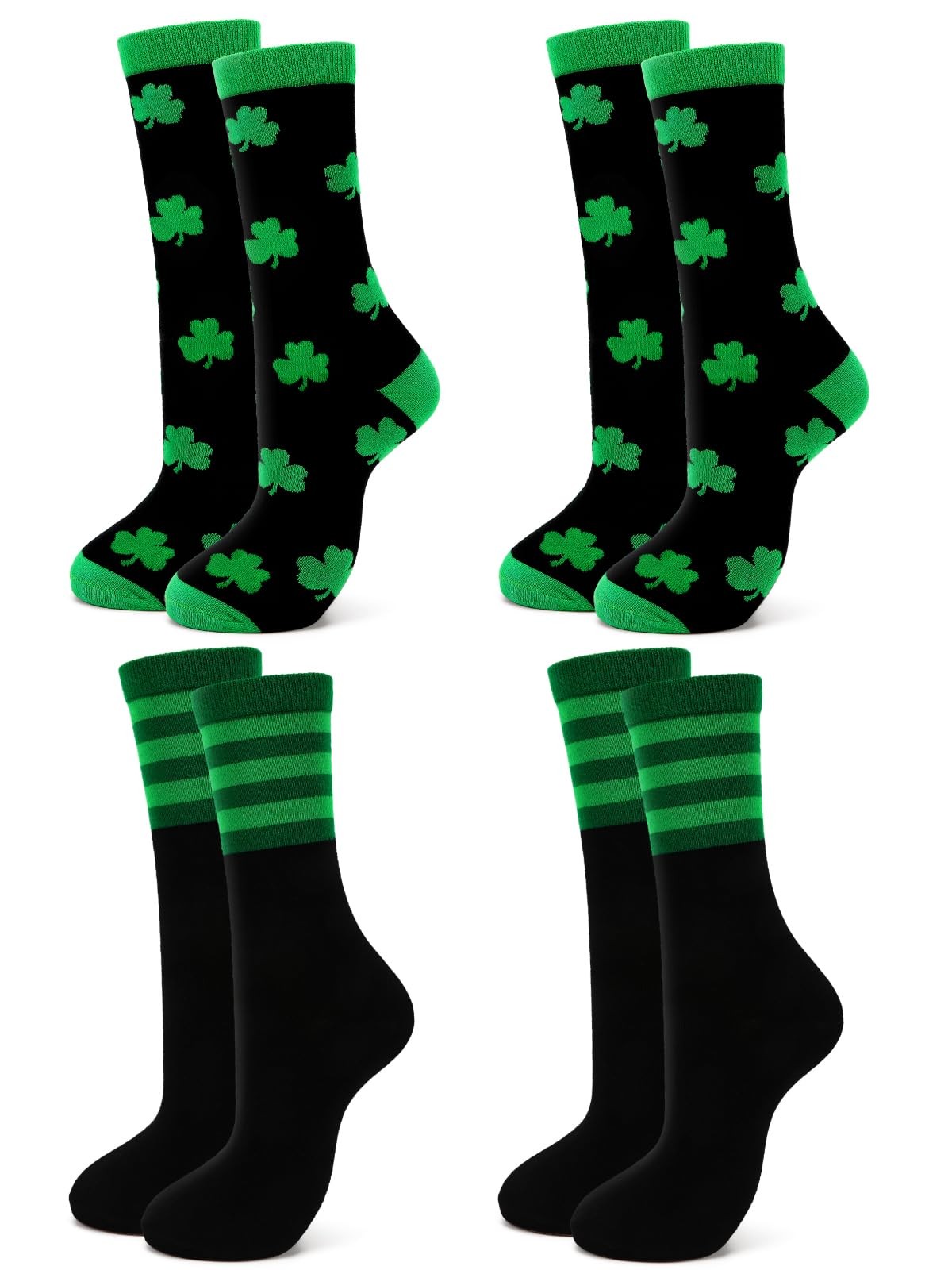 St. Patricks Day Socks,Cotton Green and Black Stripe Shamrock Socks St. Patri...