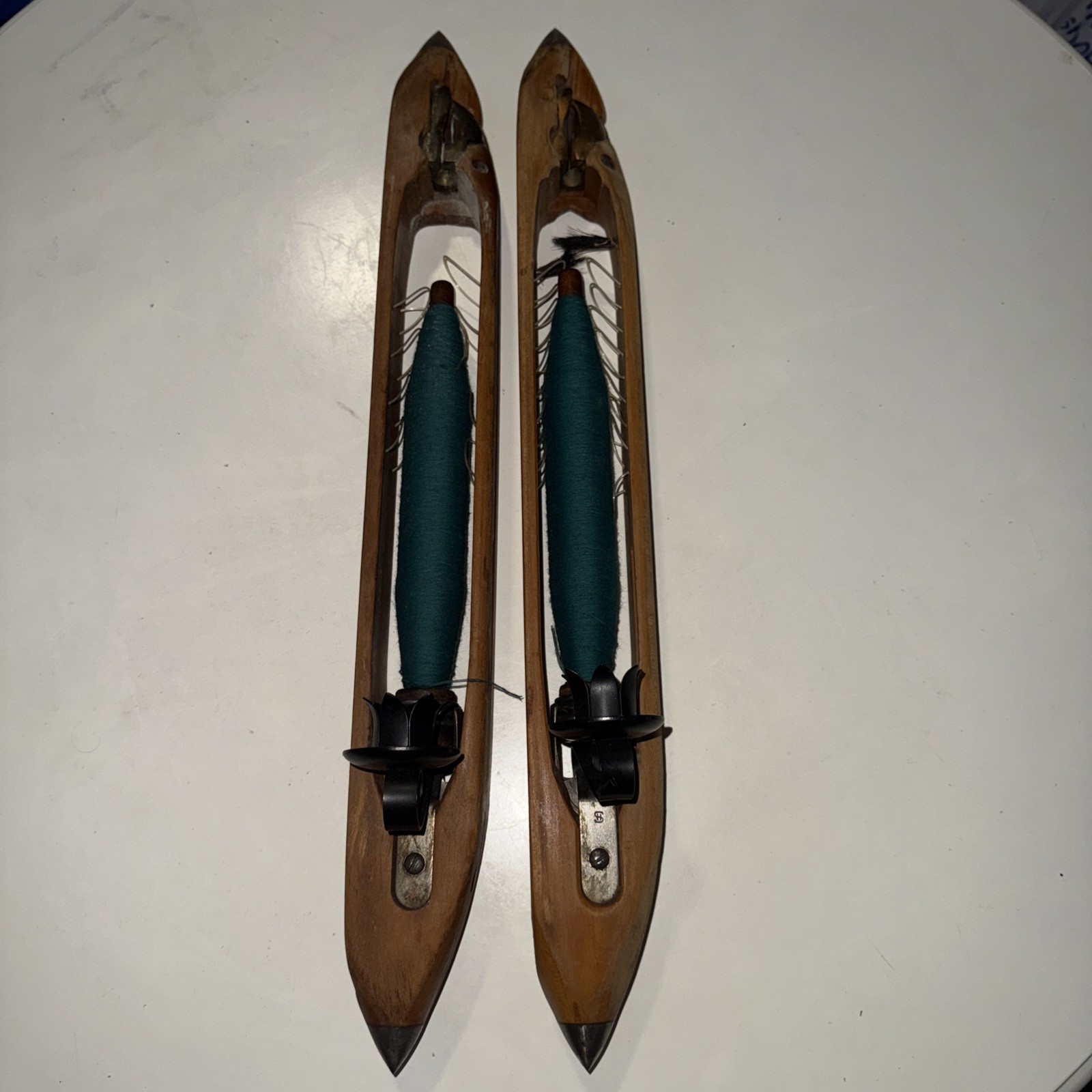 2 Vintage  Wooden Textile Weaving Boat Shuttle w/ CANDLE HOLDER