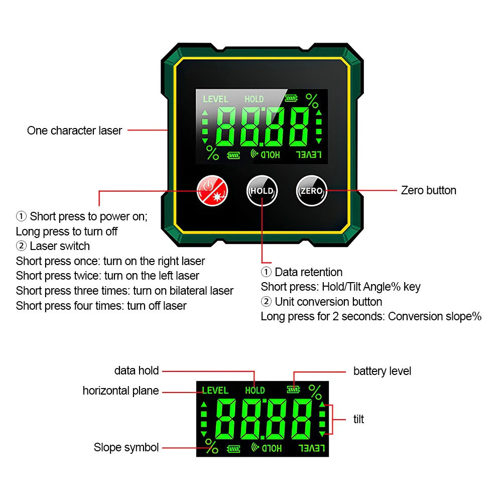 Digital Angle Finder with Electronic Laser - 4-side Strong Magnetic Angle Gauge~