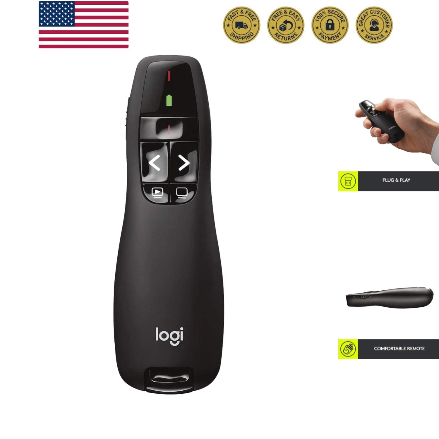 Wireless Presenter R400, USB-A PowerPoint Clicker with Laser Pointer, Wireles...