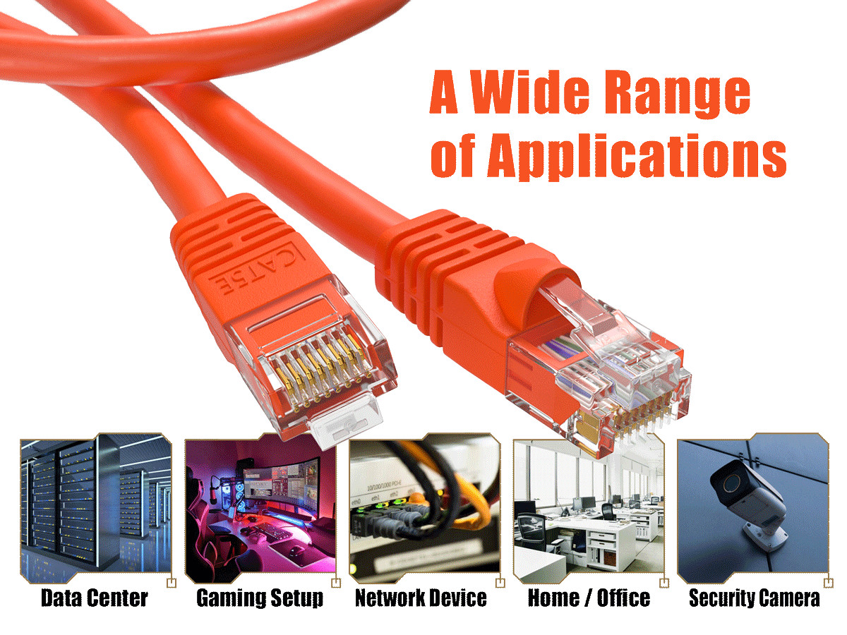 1ft Cat5e UTP Ethernet Network Patch Cable Snagless 24AWG Bare Copper, Orange