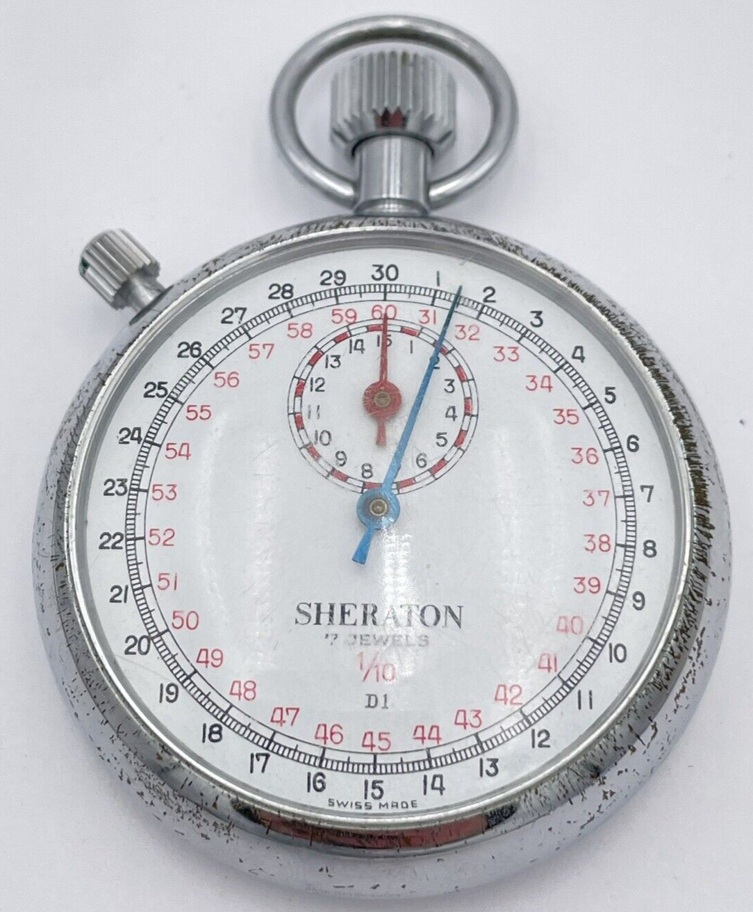 Swiss Made Sheraton 7 Jewels 1/10 D1 Mechanical Vintage Wind Up Stopwatch 60 sec