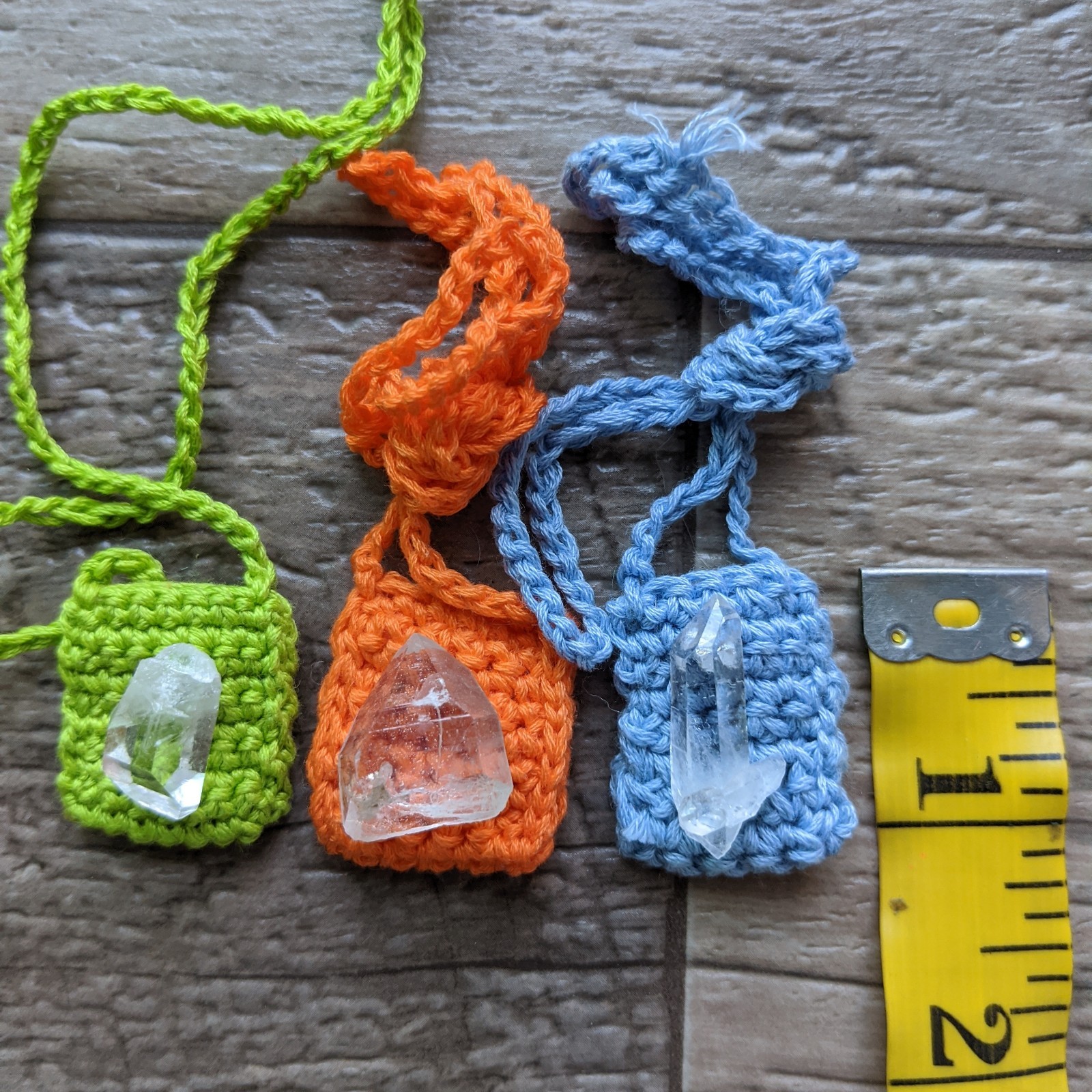 Crystal Pouch Necklace Lot of 36 Crocheted Hand Made Small Holder Sachet Pendant