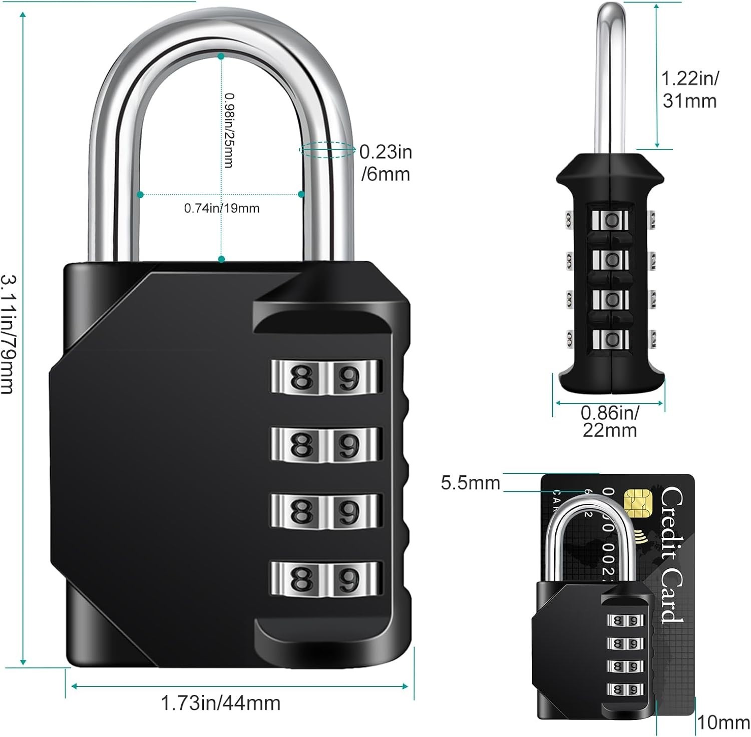 Sturdy Lock with 4-Digit Code - Weatherproof Black Padlock for Security Needs