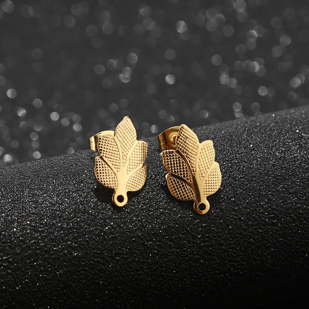 Gold Leaf Stainless Steel Earring Posts Stainless Steel Stud Earring Component