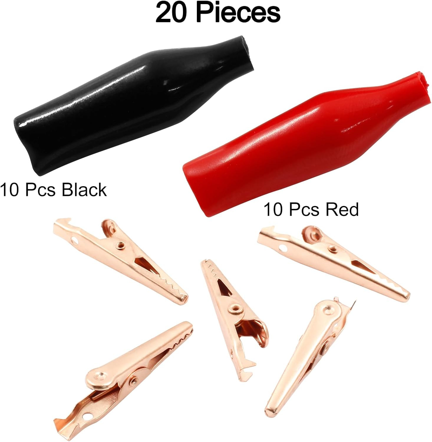 20Pcs Heavy Duty Alligator Clips, 30A Copper, Black & Red, Electrical Testing, T