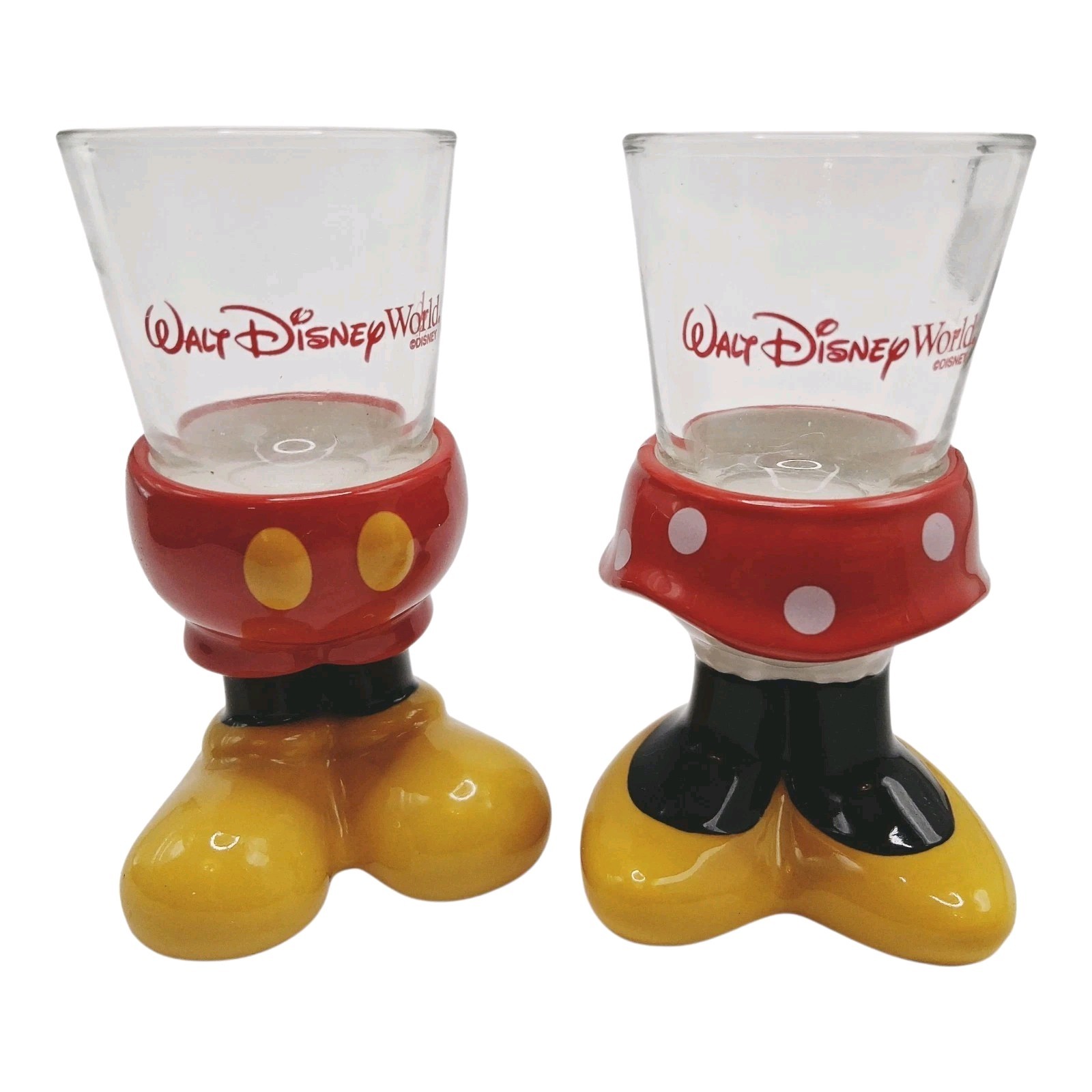 VTG Pair Of Minnie and Mickey Mouse Shot Glasses Legs Feet Shoes WDW EXCLUSIVE