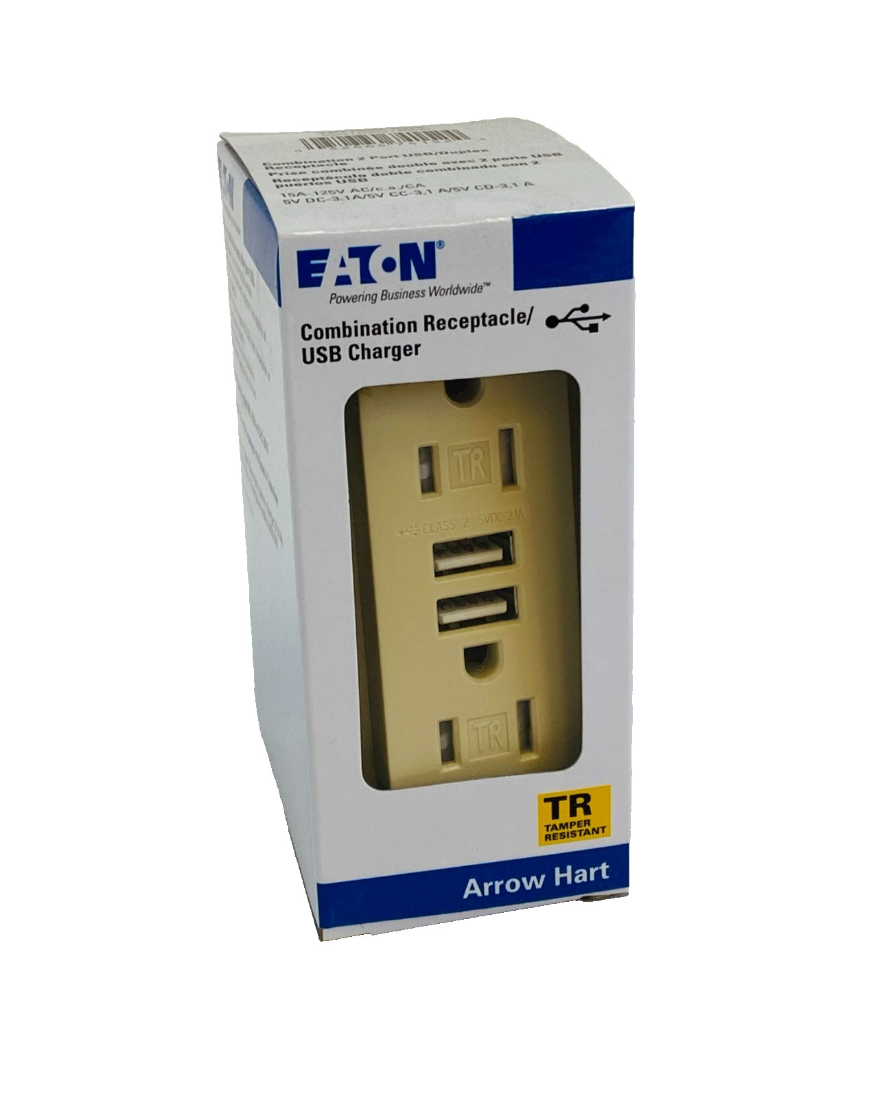 Eaton TR7755v Ivory Combination 2 Port USB/Duplex Receptacle 15A 125V