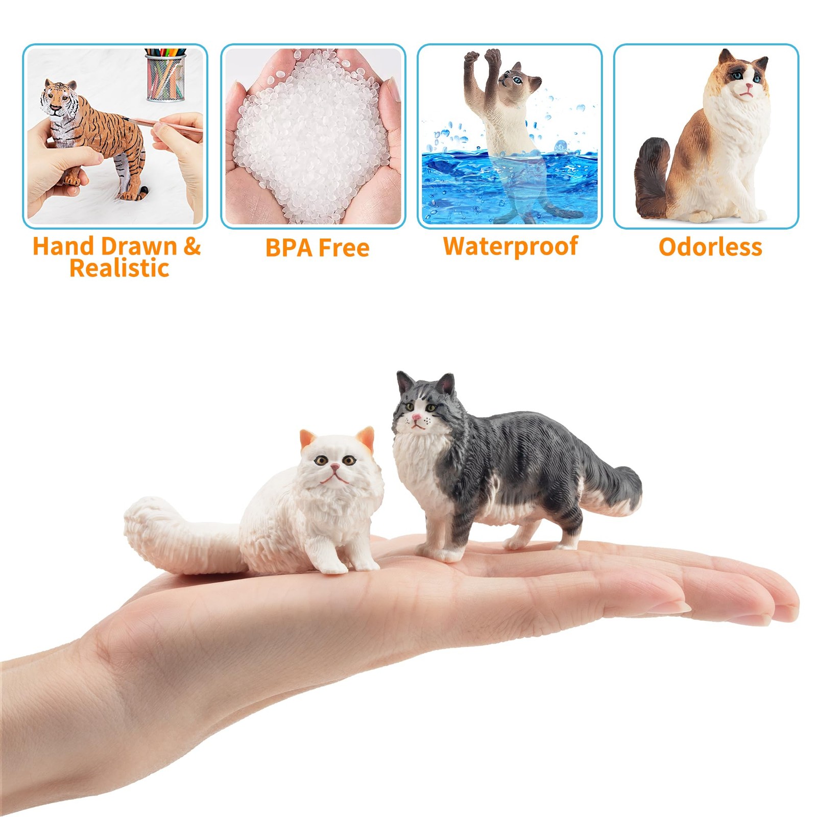 EYSCOTA 12PCS Realistic Cat Figurines, Plastic Cat Figure, Cat Cake Topper Ki...