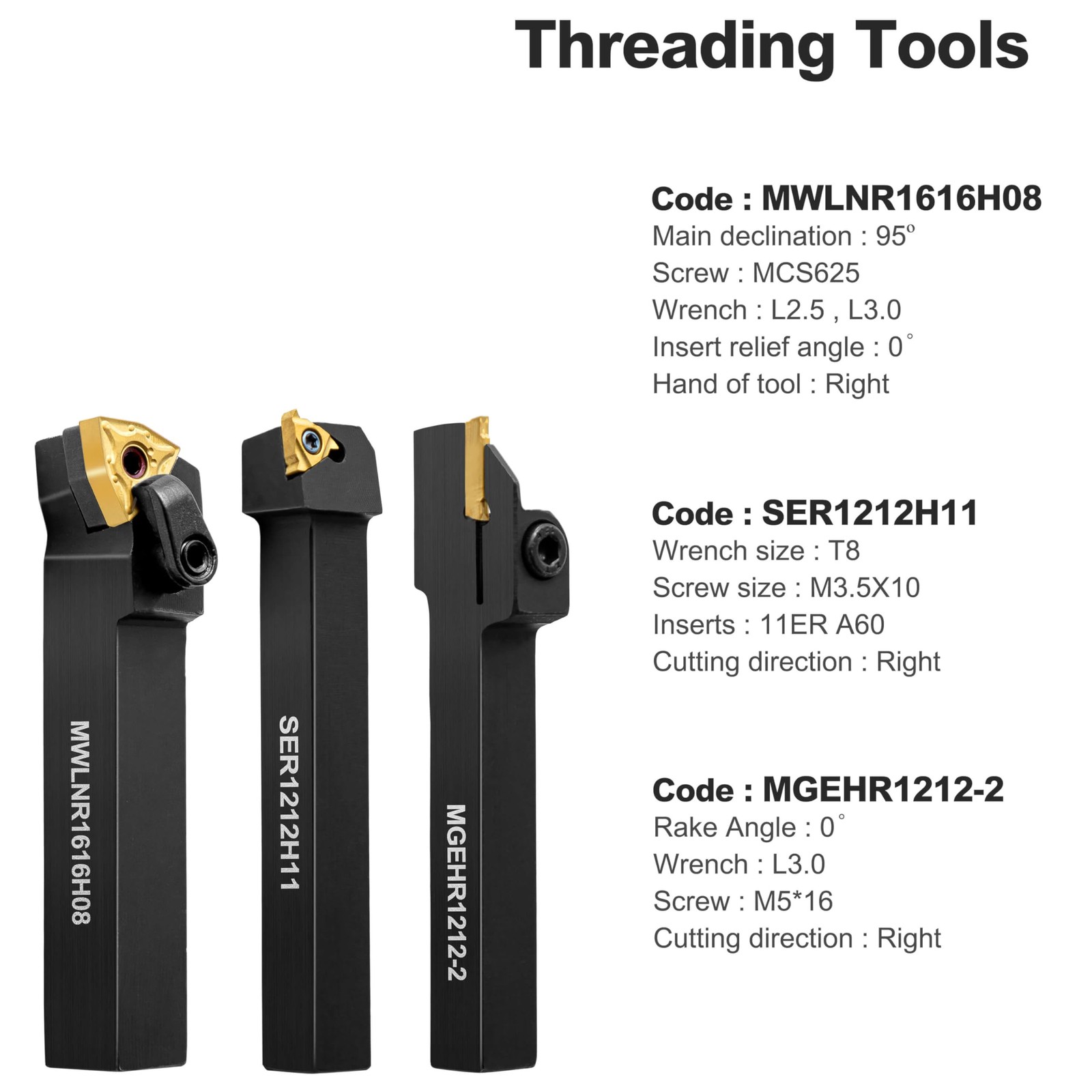 7PCS 1/2" Indexable Carbide Lathe Cutting Tools Inserts Turning Grooving Boring