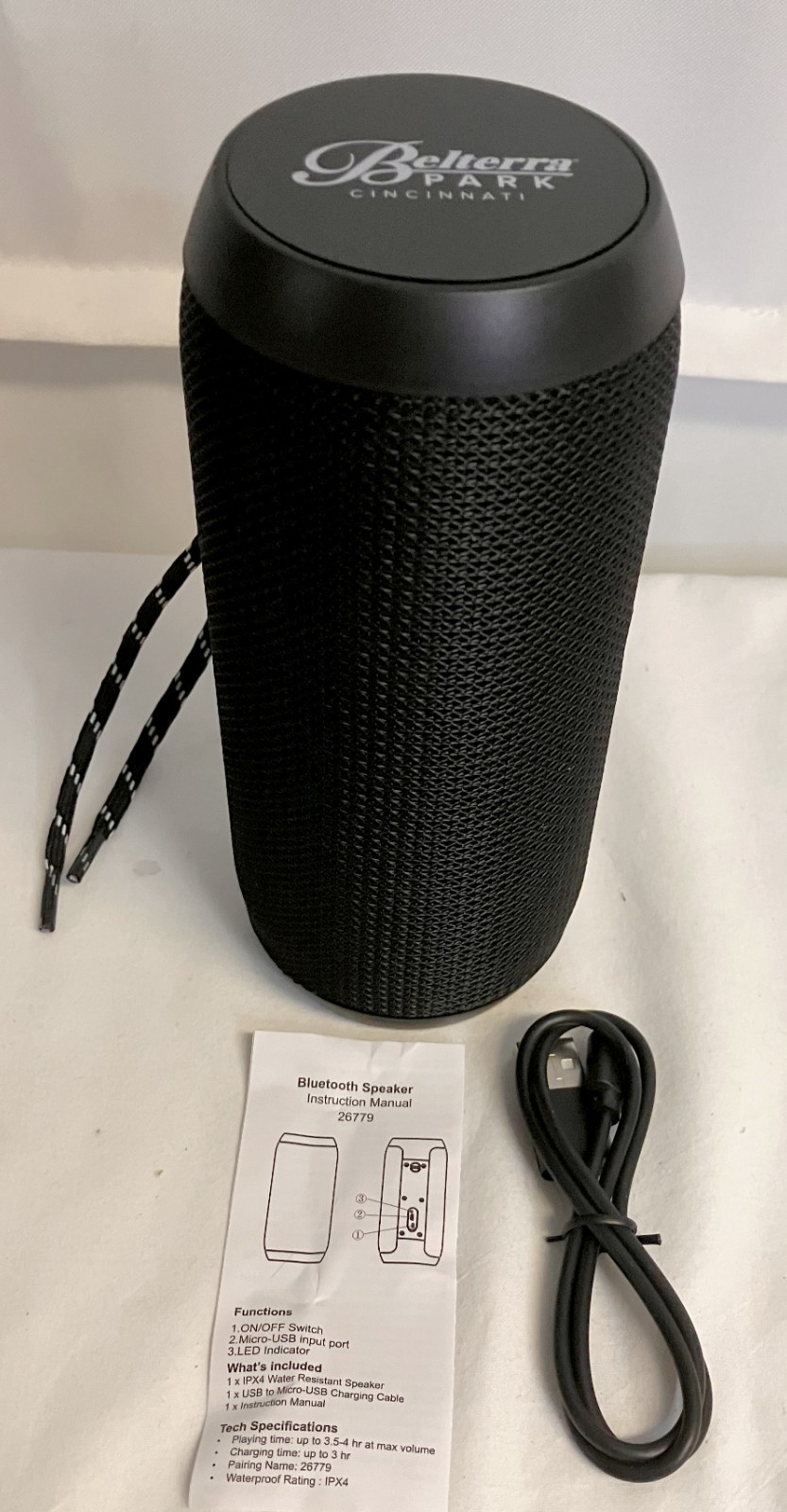 Belterra Cincinnati Water Resistant 6" x 2.5" x 2.5" USB Speaker NIB!