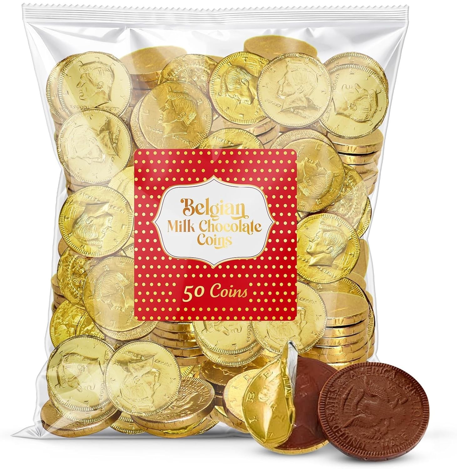 Belgian Milk Chocolate Gold Coins 50 pcs European Candy Party Favors