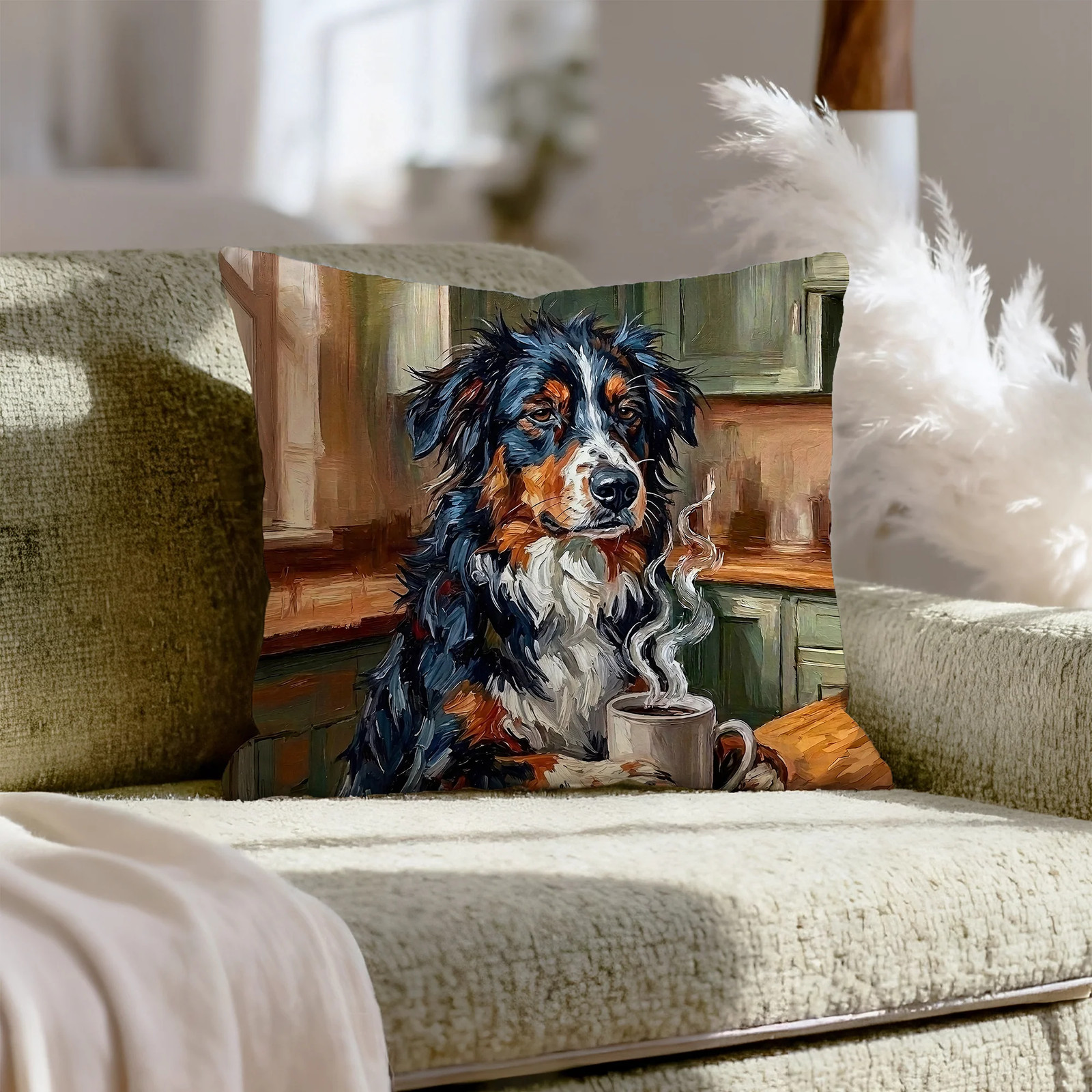 "Before Coffee" - Australian Shepherd Pillow Cover - Dog Lover Home Decor