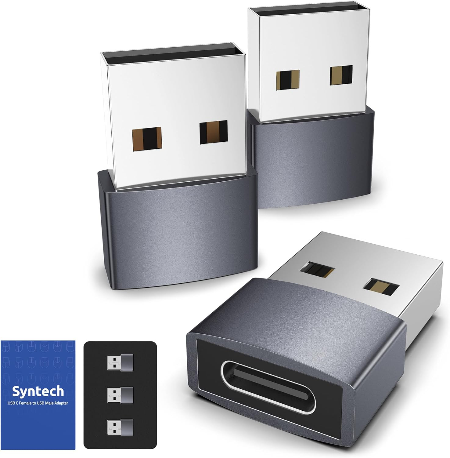 Syntech USB C Female to USB Male Adapter Pack of 3 [Travel Must Haves, Aluminum]