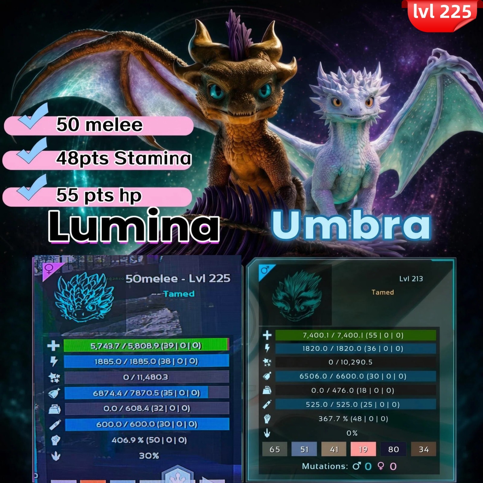 ARK  Survival Ascended ASA  Lvl 225 Umbra/ Lumina Clone  PVE PC/XBOX/PS