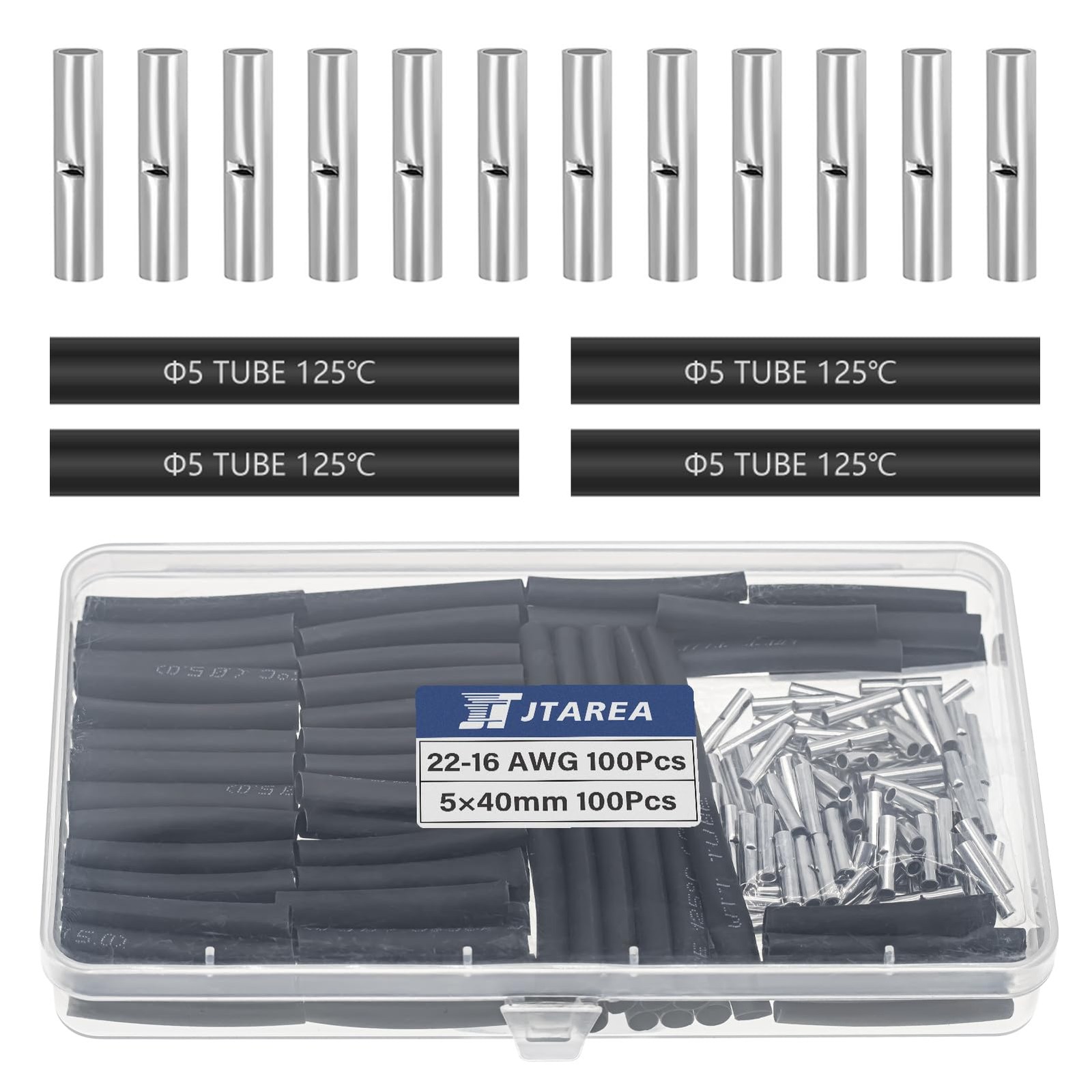 Non Insulated Butt Connectors 22-16 AWG Pure Copper with Heat Shrink Tube