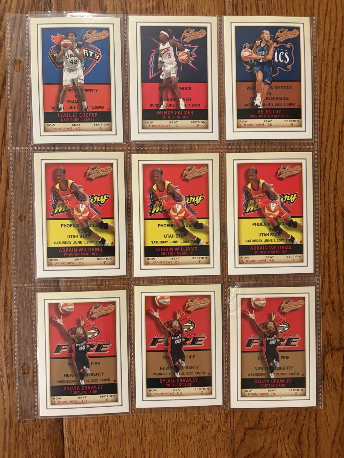 2002 Fleer Authentix Front Row #/100 WNBA • Sting Stars Sol Fire Shock