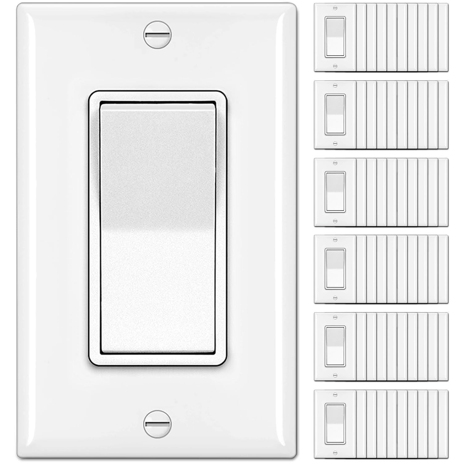 60 Pack Single Pole Decorator Wall Light Switch with Wallplate, 15A 120/277V,...