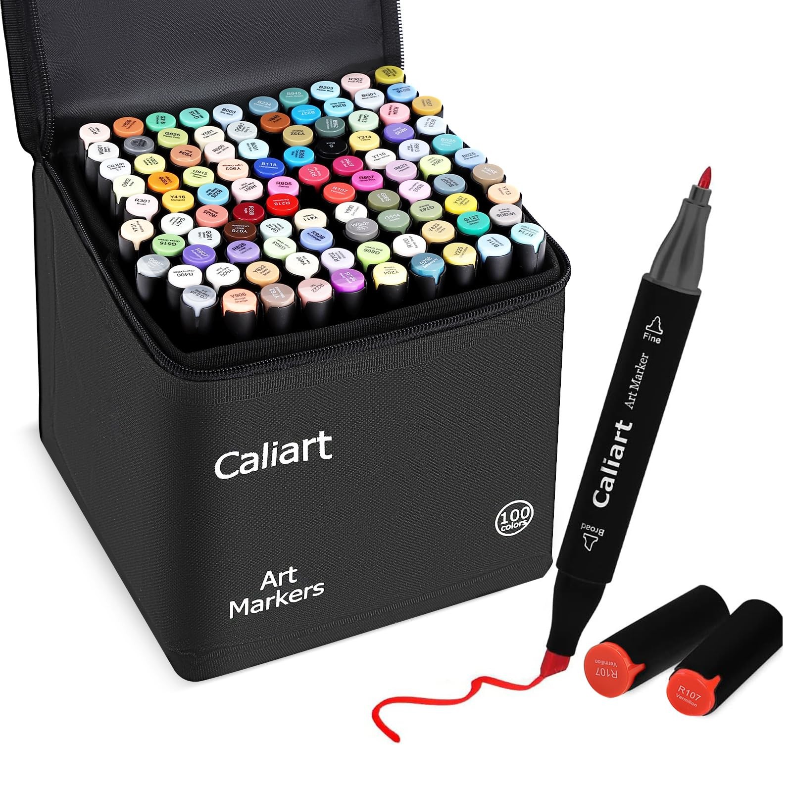 Caliart Markers, 100 Colors 100 Count (Pack of 1), 100 Colors(Black Barrel)