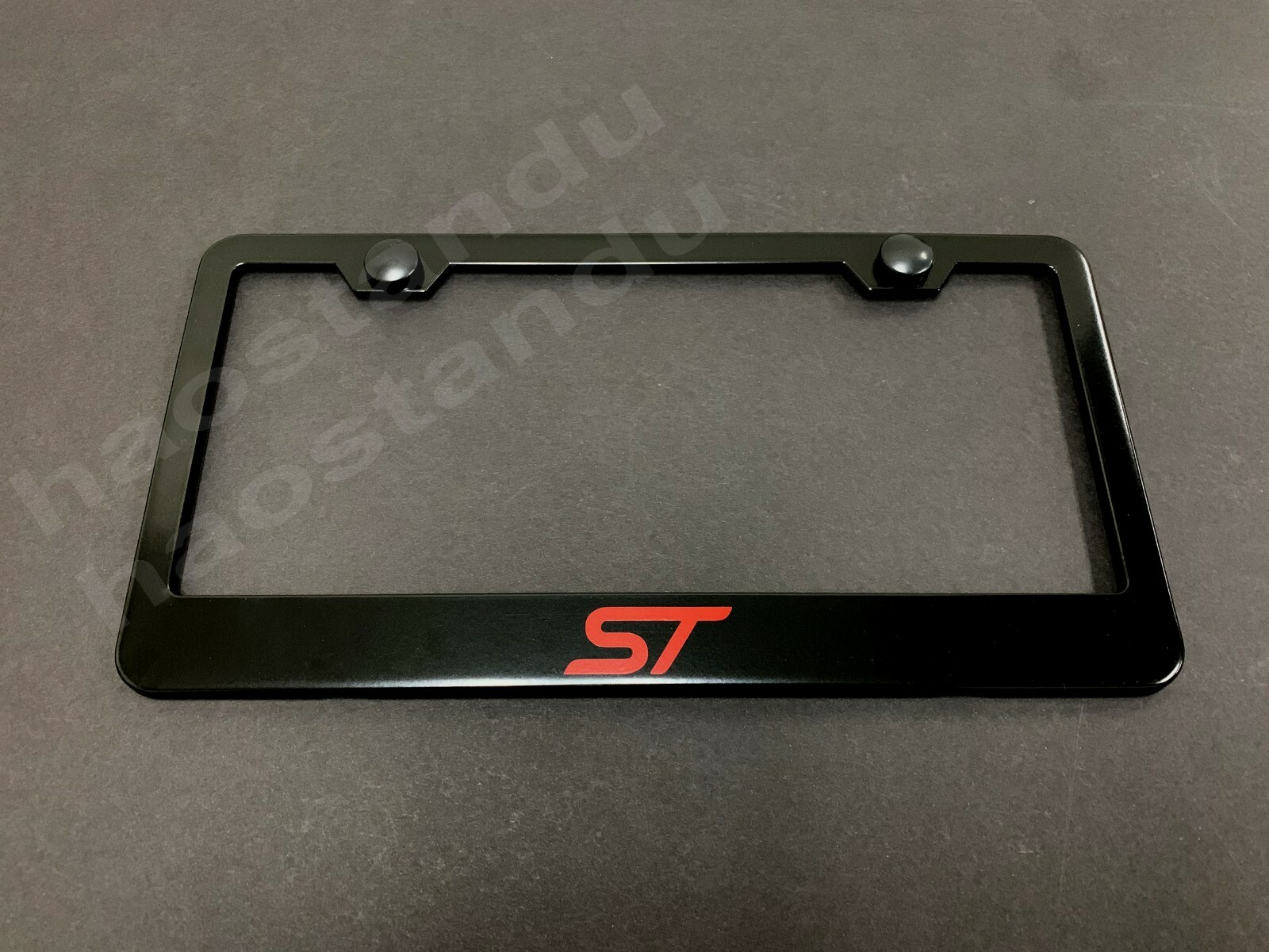 1x "ST" BLACK Stainless License Plate Frame RUST FREE + Screw Caps (RED)