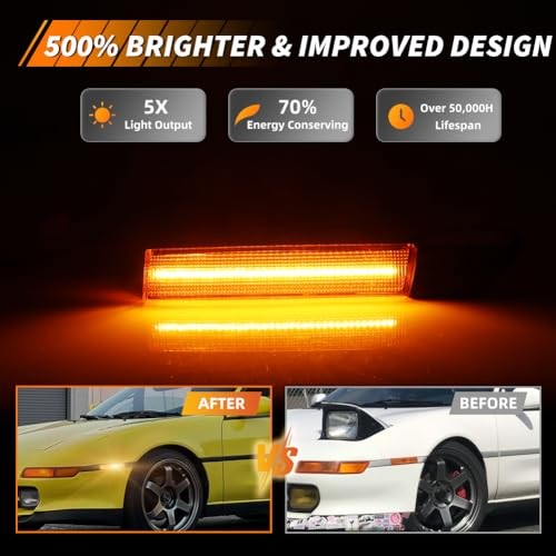 Front Side Marker Light Compatible with Toyo-ta MR-2 Amber Lens + Amber Light