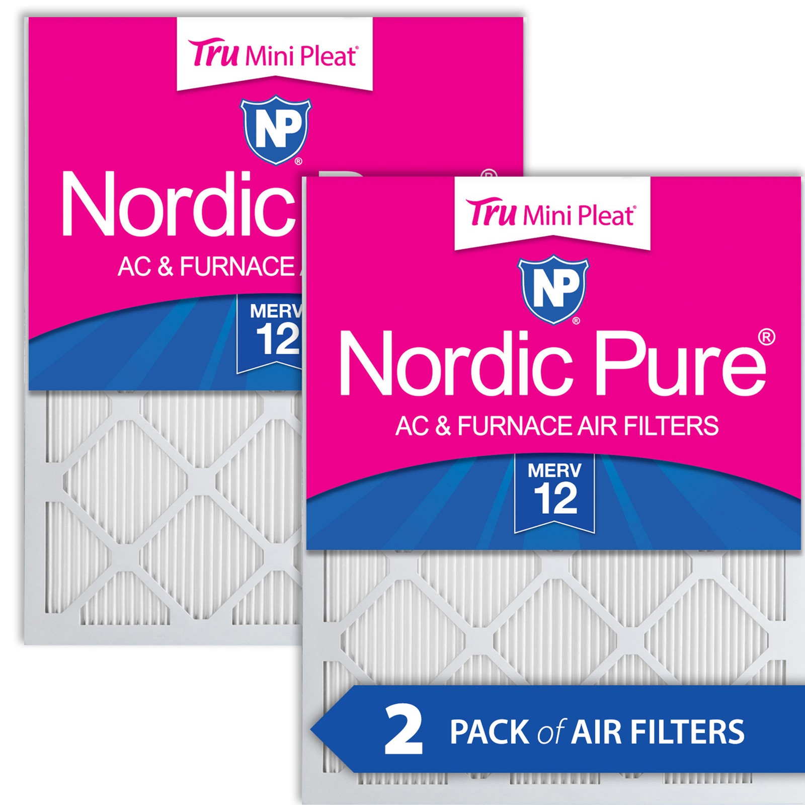 14x25x1 (13_1/2x24_1/2) Nordic Pure Tru Mini Pleat MERV 12 Air Filters 2 Pack