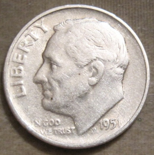 SELLING AS SHOWN~1951 S ROOSEVELT DIME~PLEASE VIEW ALL PHOTOS FOR CONDITION~401