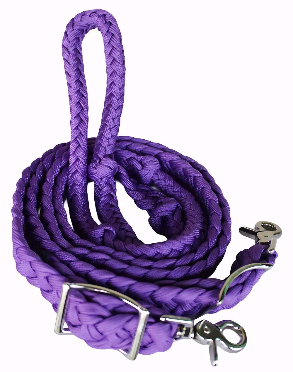 Roping Knotted Horse Tack Western Barrel Reins Nylon Braided 8 Ft. Purple Snaps
