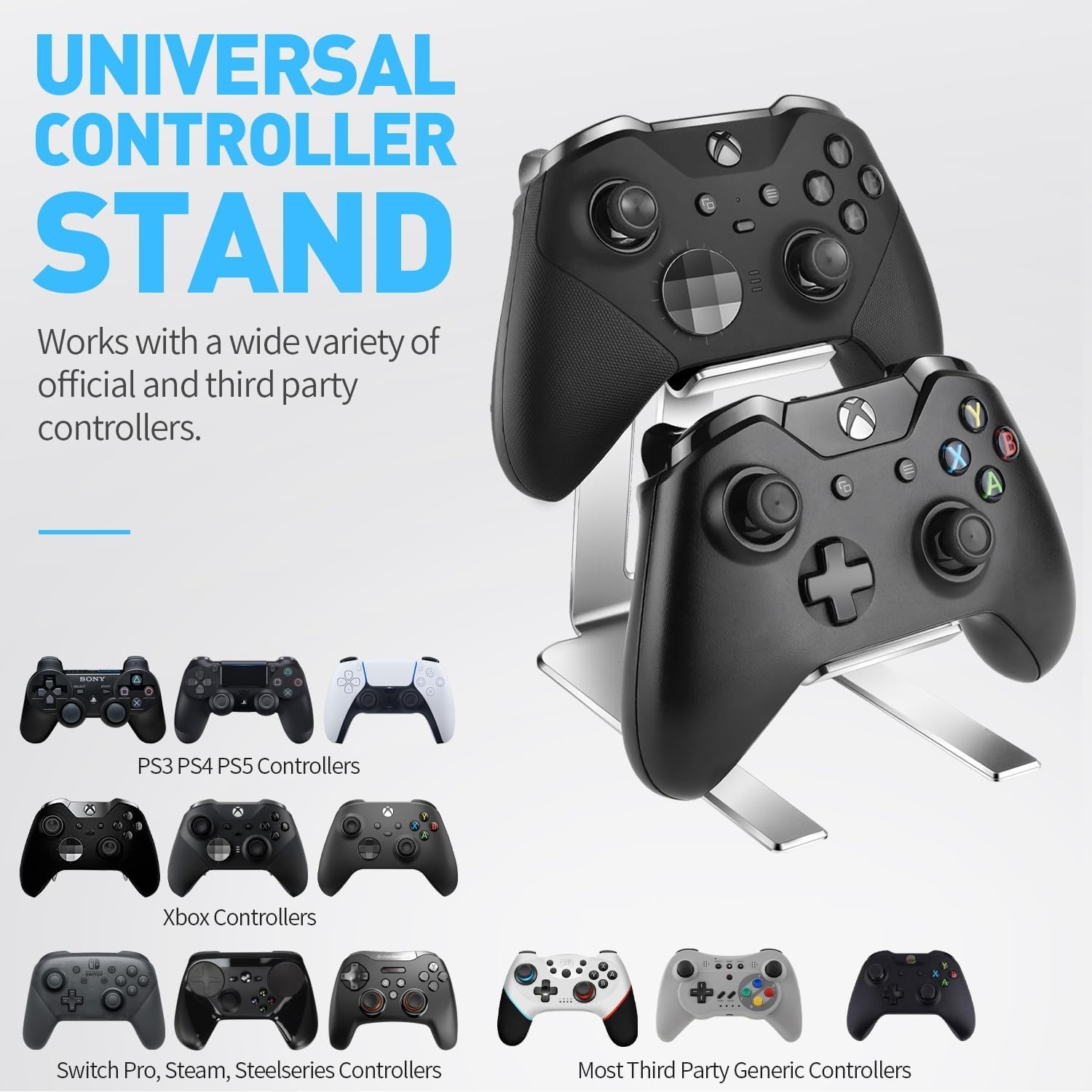 Compact Desktop Display Stand for Two Game Controllers, Space-Saving Design