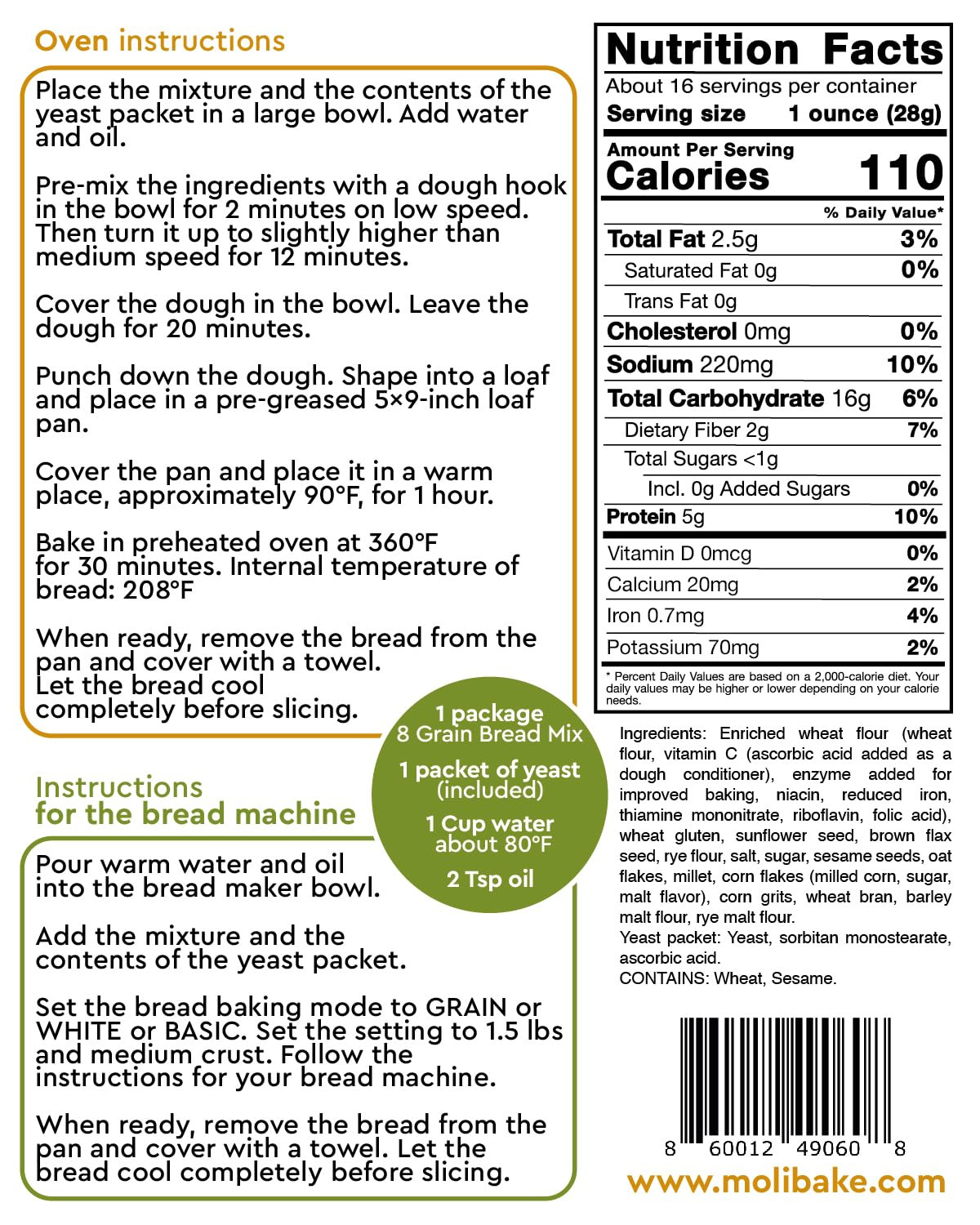 8 Grain Bread Mix - All-Natural Multigrain Baking Mix for Bread Machine