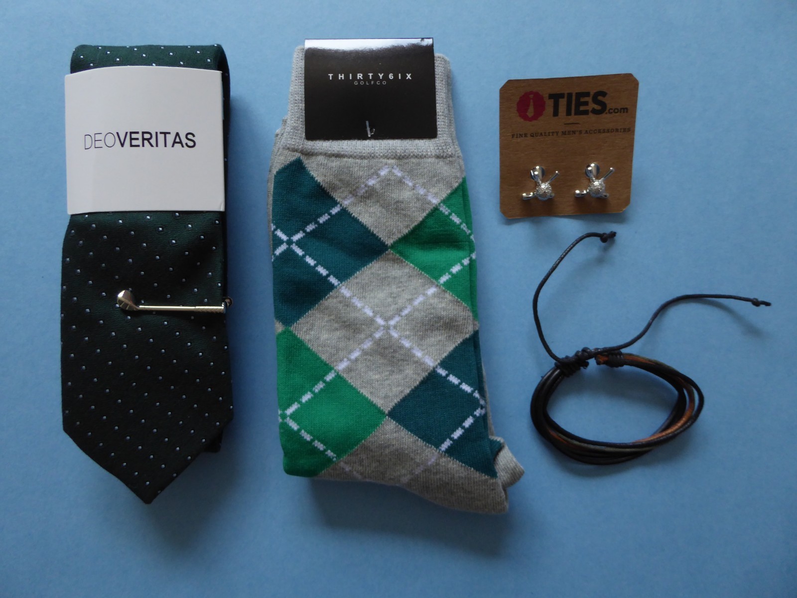 Deo Veritas Green Tie + Cuff Links + Bracelet + Thirty6ix Golf Sock + Tie Bar