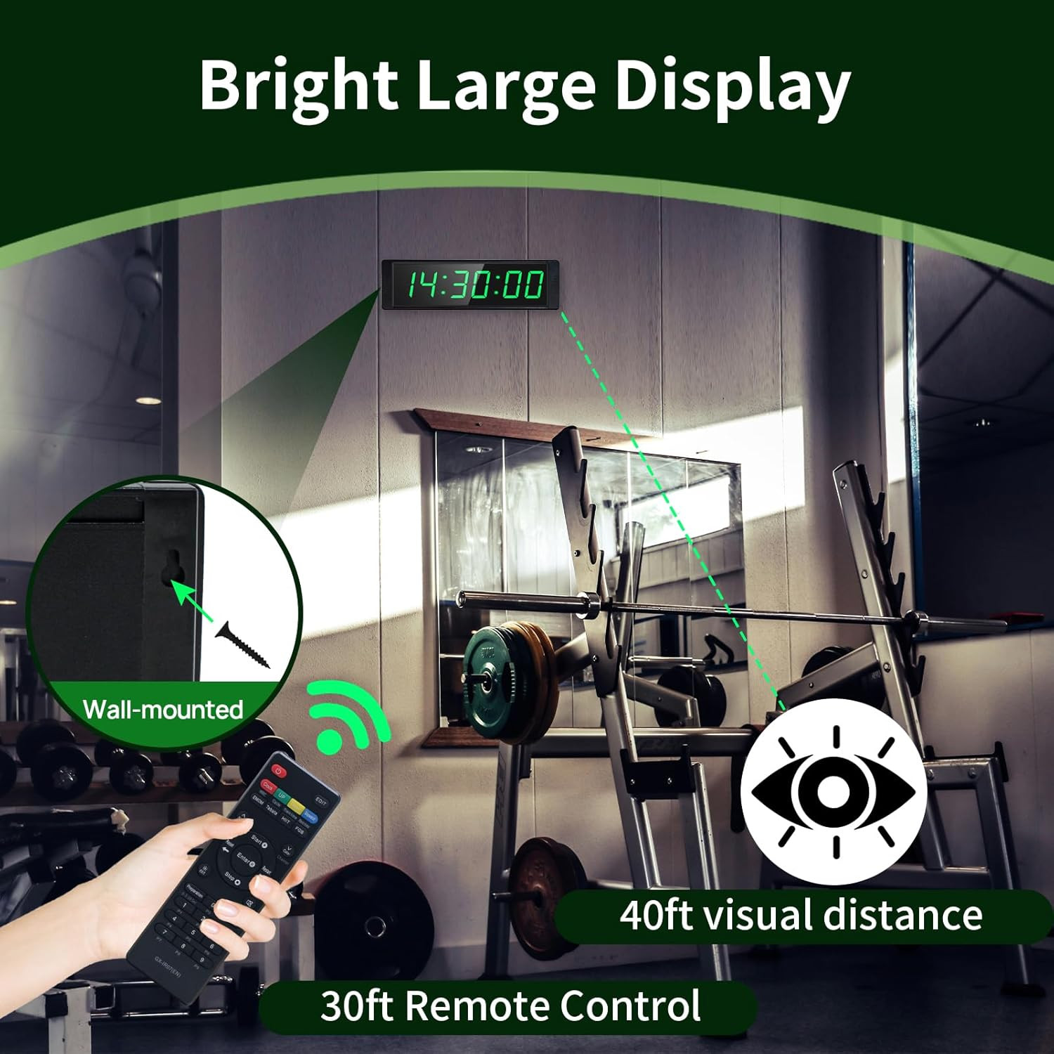 Gym Clock for Home Gym with Start/Stop Button, Interval Timer for Workout, Stopw