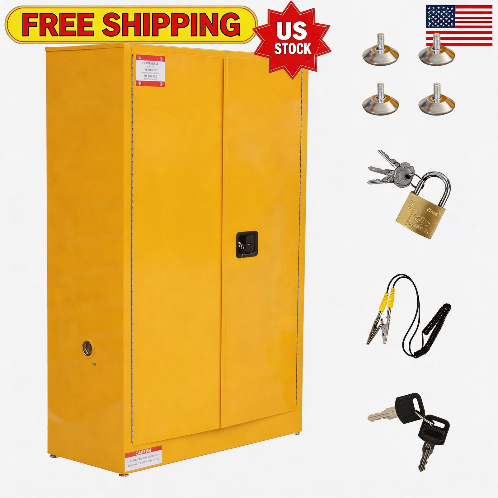45 Gallon Flammable Safety Cabinet, Yellow Steel Industrial Cabinet for Flammabl