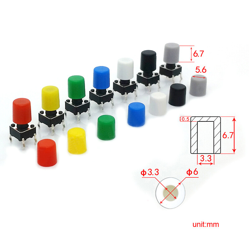 Tactile Switch Cap White Red Green Blue Yellow Gray Black Round for 6x6 Button