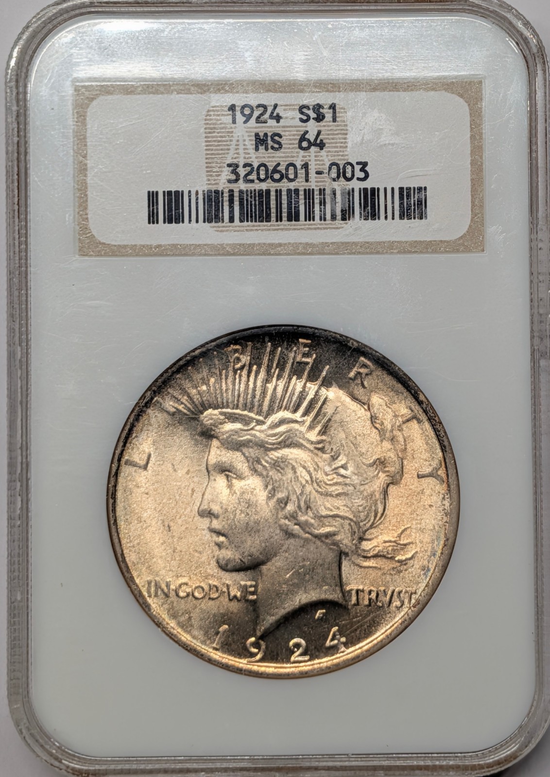 1924 MS64 NGC Peace Dollar Old fatty Yellow tone