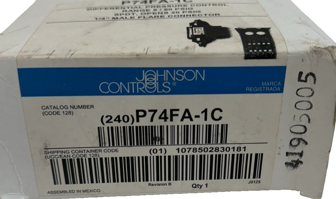 NEW JOHNSON CONTROLS P74FA-1C DIFFERENTIAL PRESSURE CONTROL RANGE 8-60 PSIG