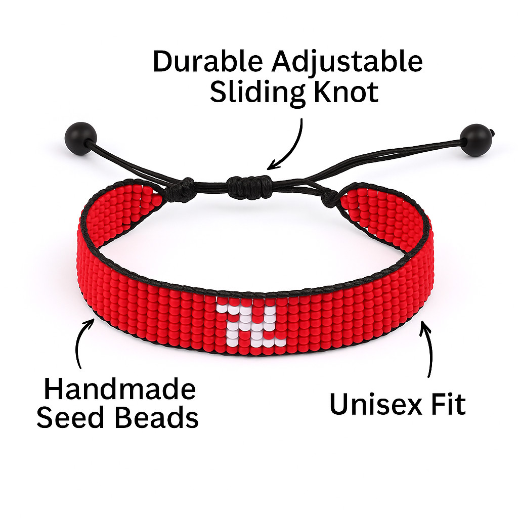 Hong Kong Flag Bracelet: Adjustable Beaded String, Handmade Boho Patriotic Gift