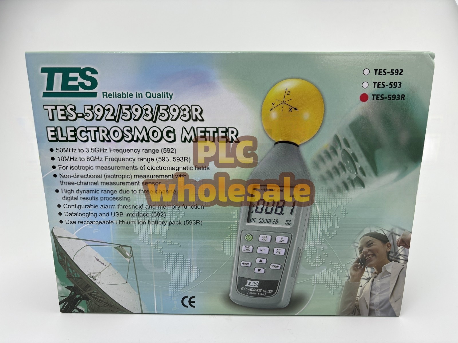 1PCS TES-593R ElectroSmog Meter, 3 axis isotropic measurements of EMF TES593R