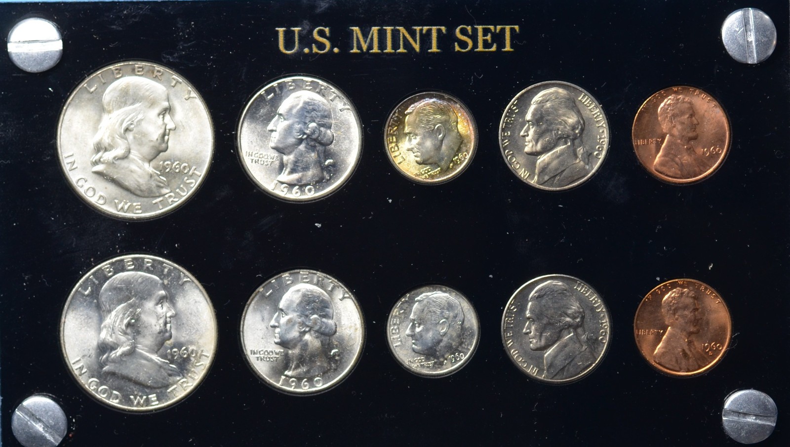 1960 P D GEM CHOICE MINT SET IN BLACK CAPITAL HOLDER BRILLIANT UNCIRCULATED