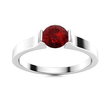 Solitaire 5MM Round Shape Red Garnet Gemstone 925 Sterling Silver Stackable Ring