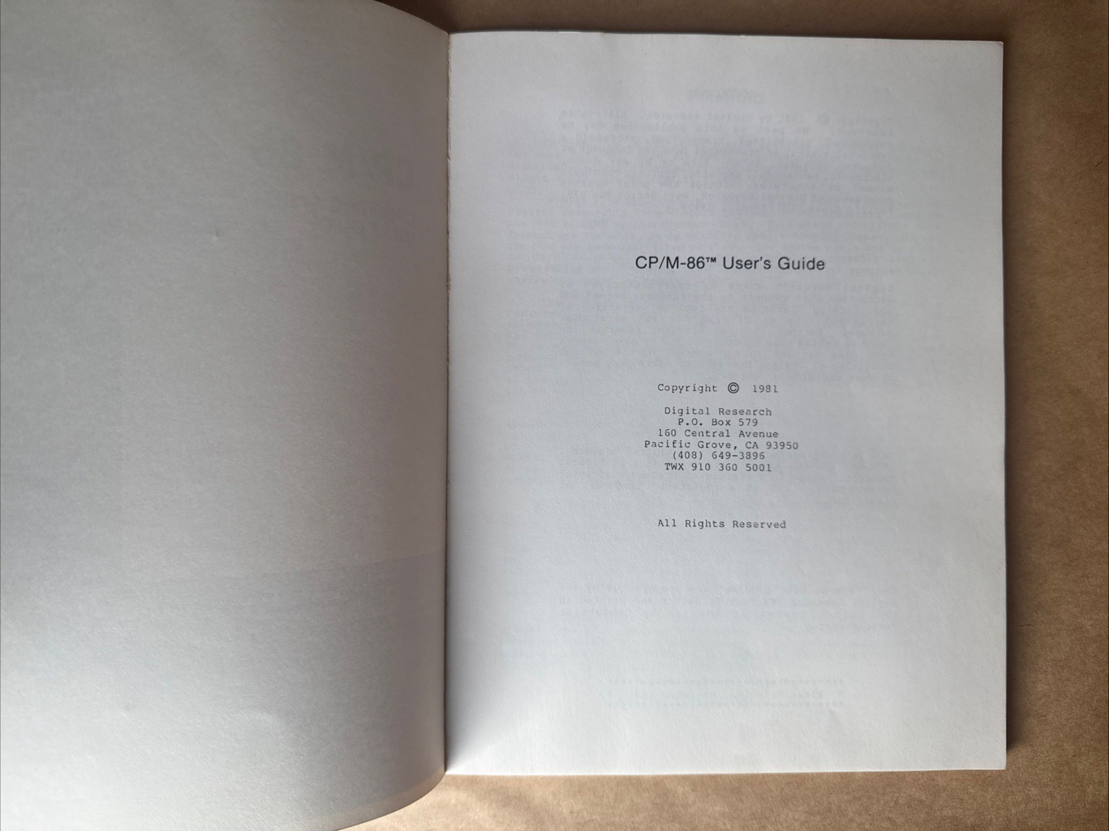 * CP/M 86 Operating Manual 1981 1st Printing. F