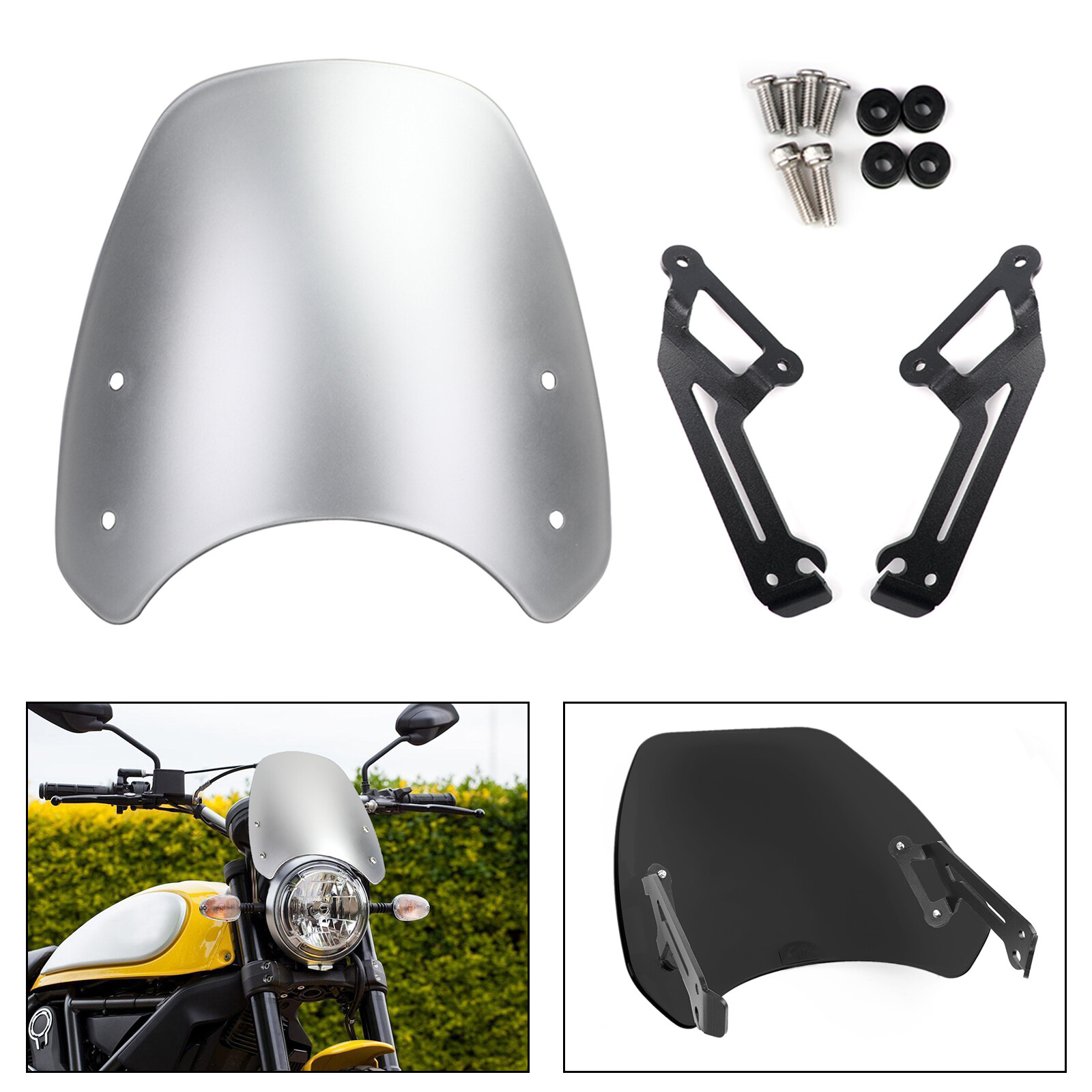 Windshield Windscreen Wind Defector protection For 15-18 Ducati ScramblerSilver