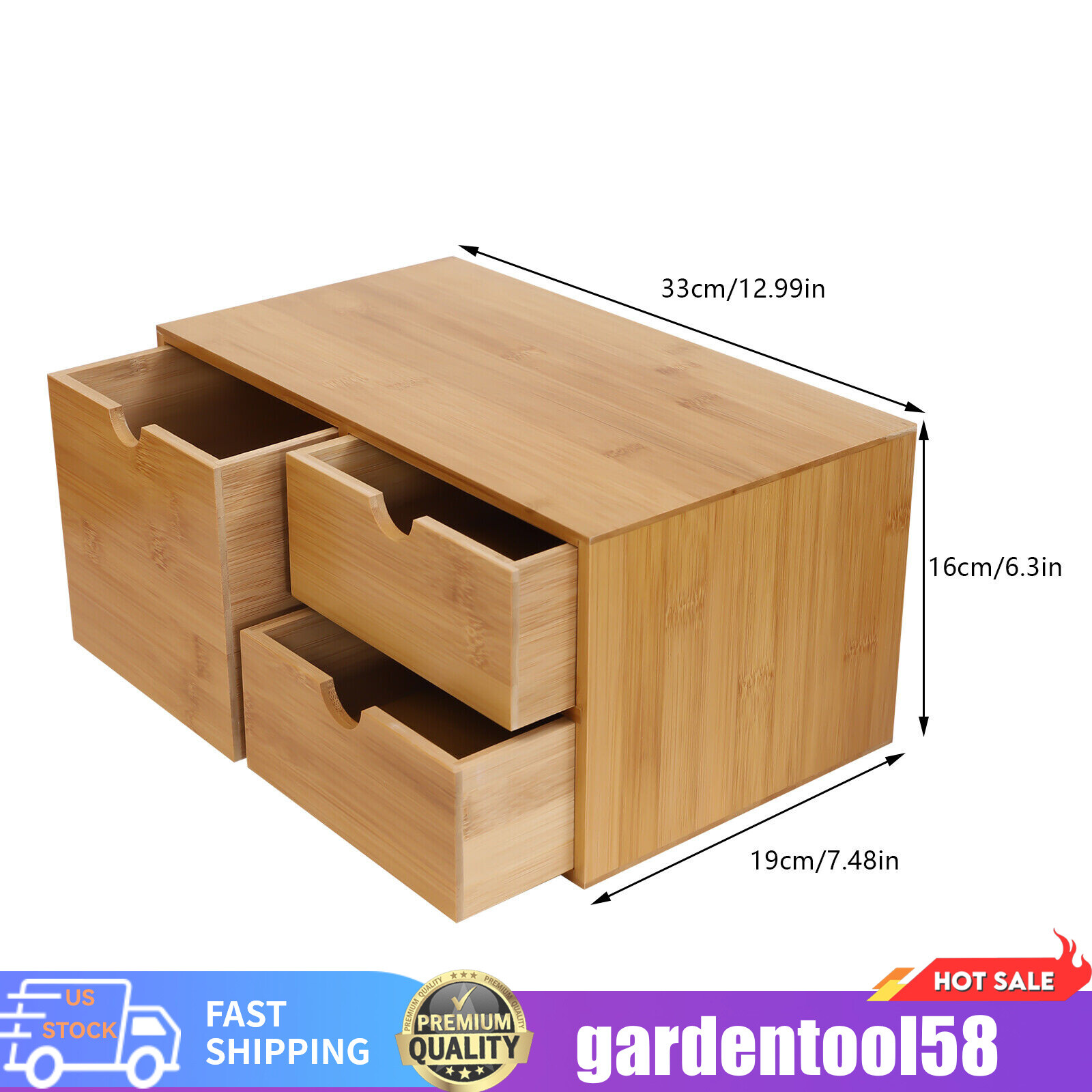 Desk Organizer Drawers Office Desktop Storage Bamboo Box Storage Recess Handle