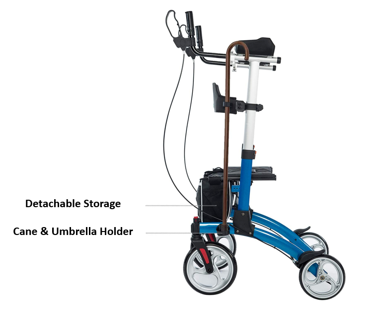 Upright Rollator Stand Up Folding Rollator Walker with Padded Armrests & Seats
