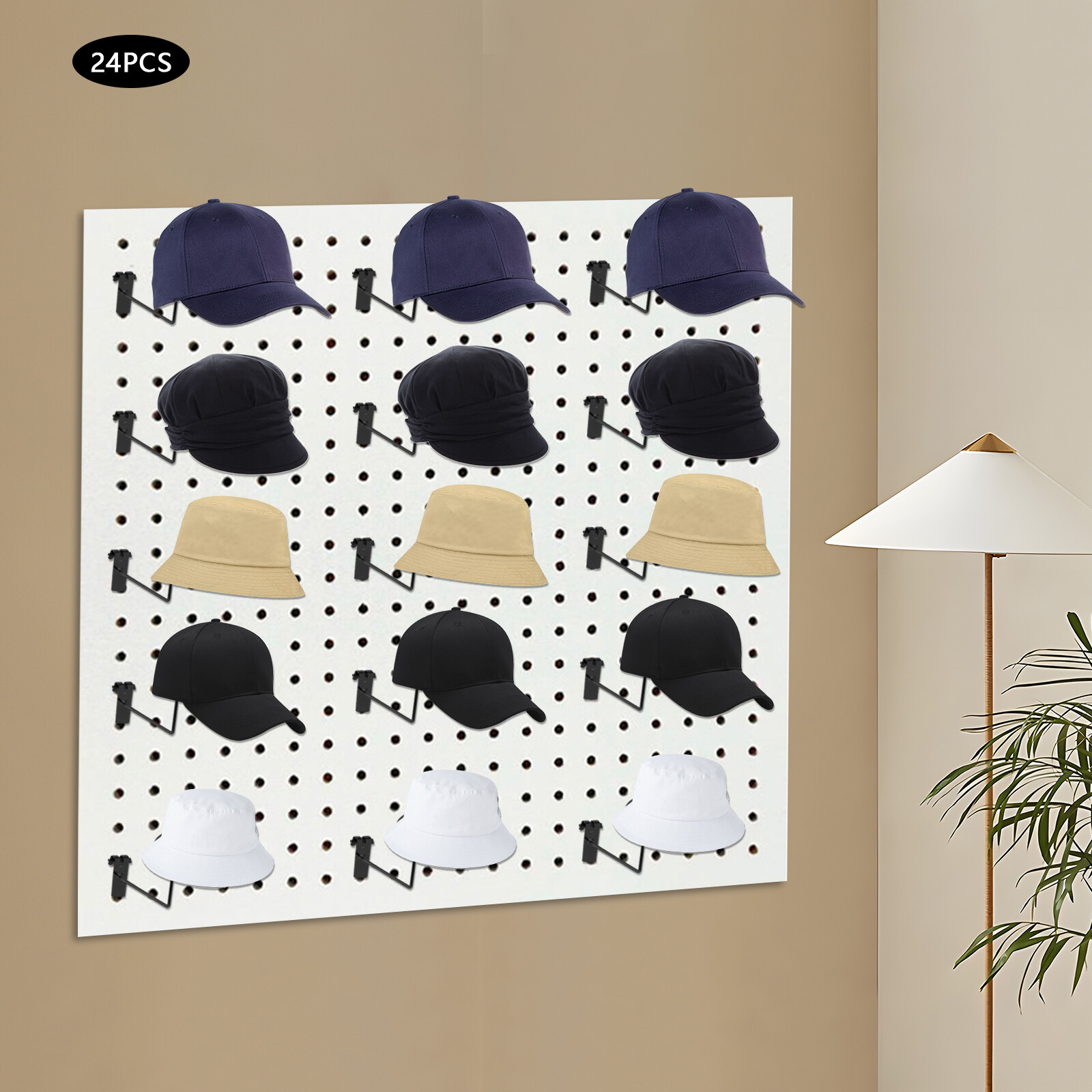 24 Premium Iron Hat Racks - Space-Saving Wall Mount Hang Display Hooks