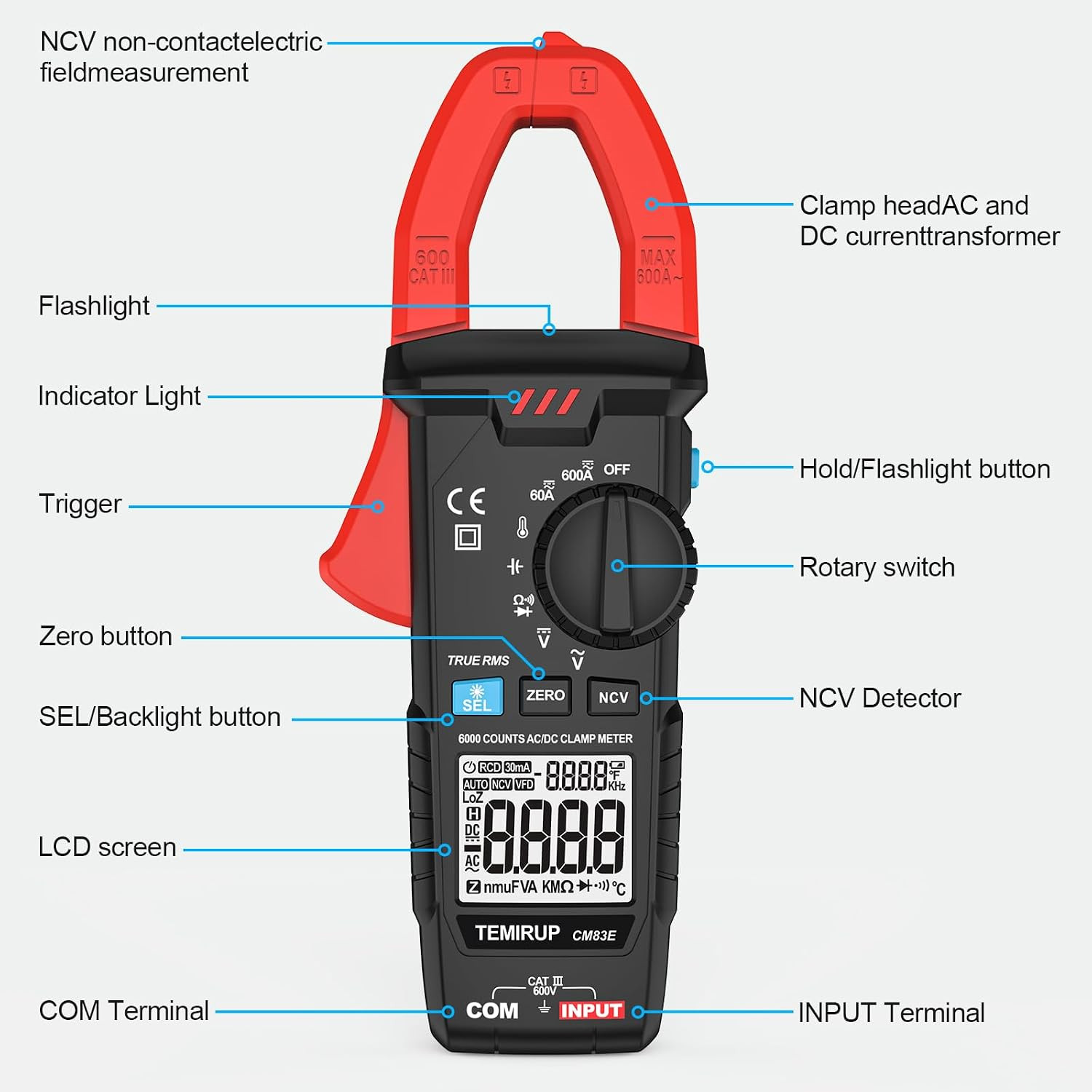 Digital Clamp Meter Multimeter, TRMS 6000 Counts 600A Current Amp Volt Meter, Au
