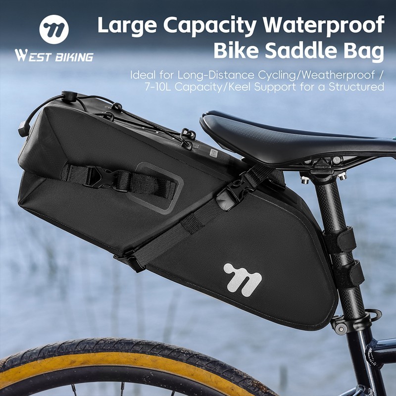 WEST BIKING Waterproof Road Bike Saddle Bag Cycling Seat Tail Bag 7-10L Black
